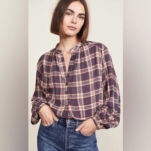 FREE PEOPLE Northern Bound Plaid Blouse Flannel Top Size Small